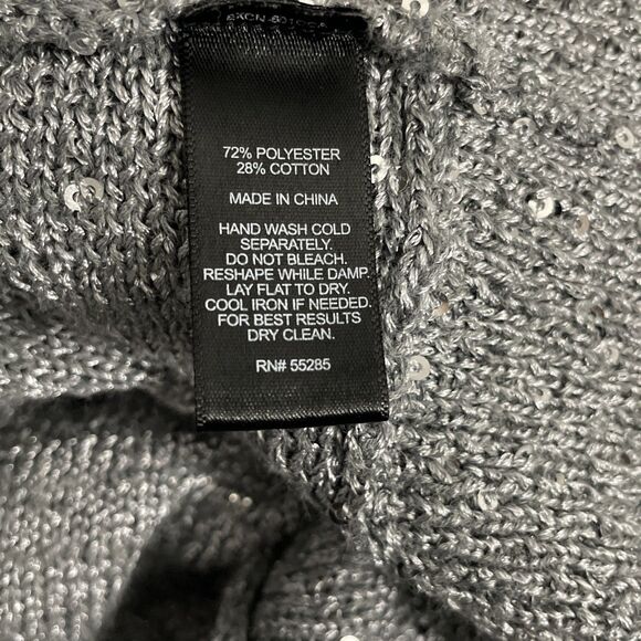 Express Women’s Cardigan L Gray Sequin Open Front Sparkly Glam Chic Sweater - Picture 8 of 9